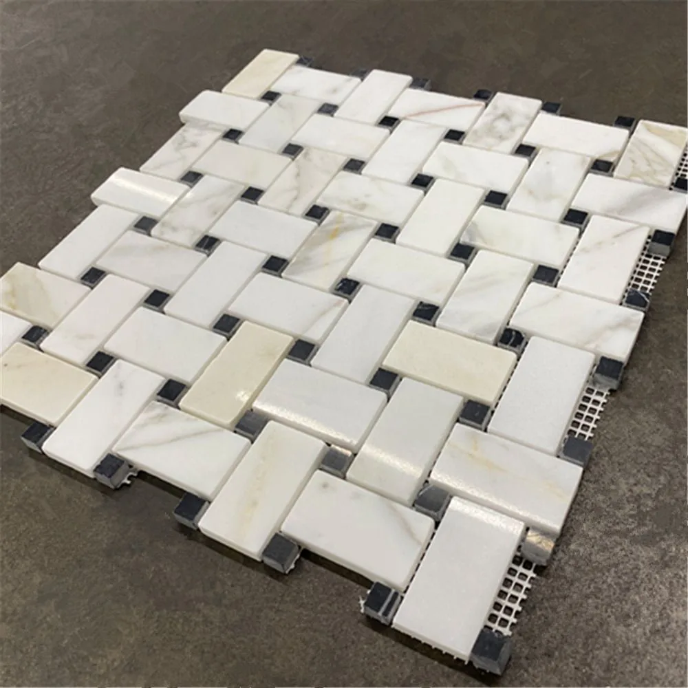 calacatta gold marmo 1x2 basketweave mosaico piastrelle 305x305x10 mm nero marquina tozzetto su rete