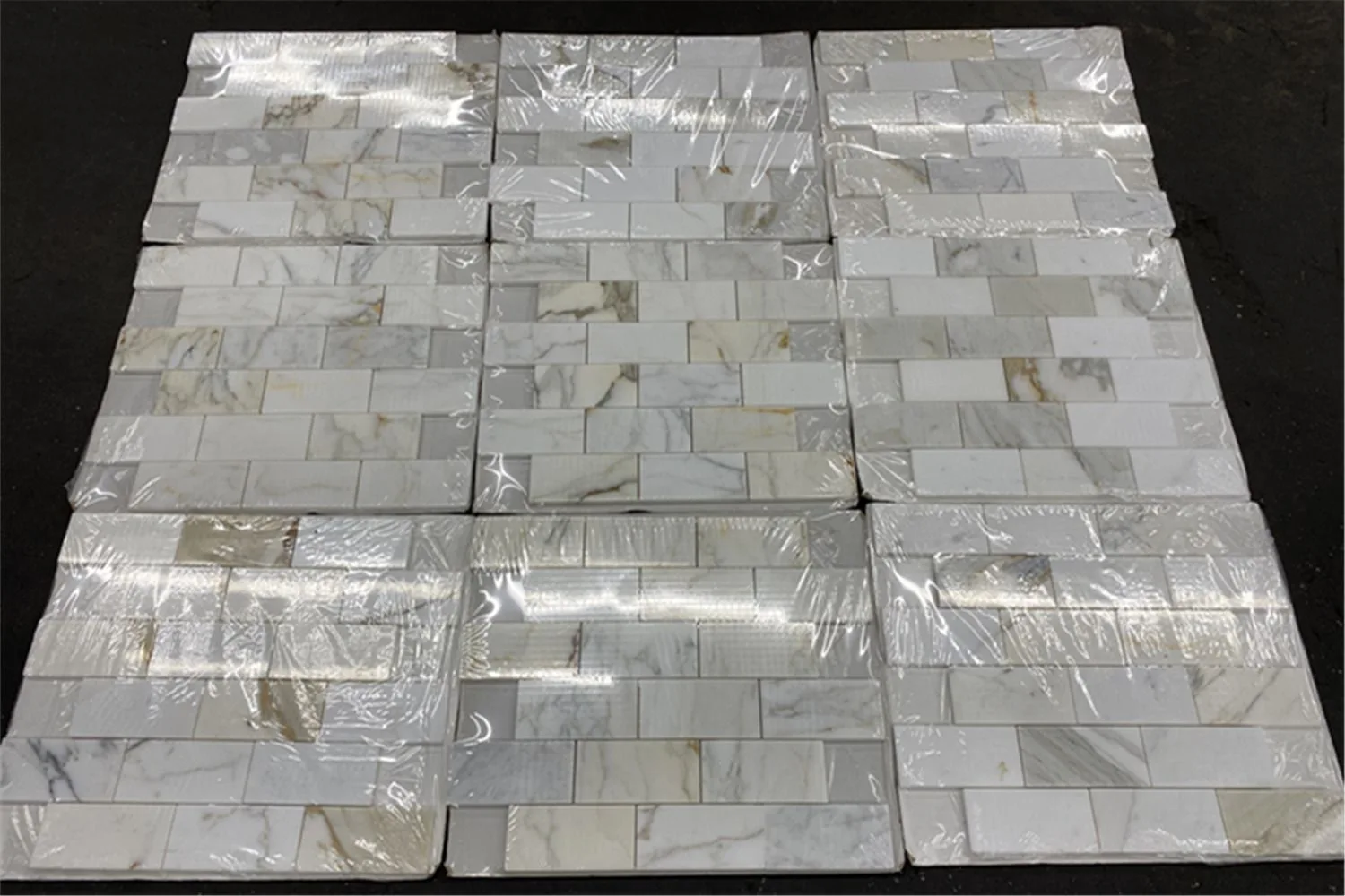 calacatta gold marmo 5x10 cm piastrella mosaico mattoncino su rete