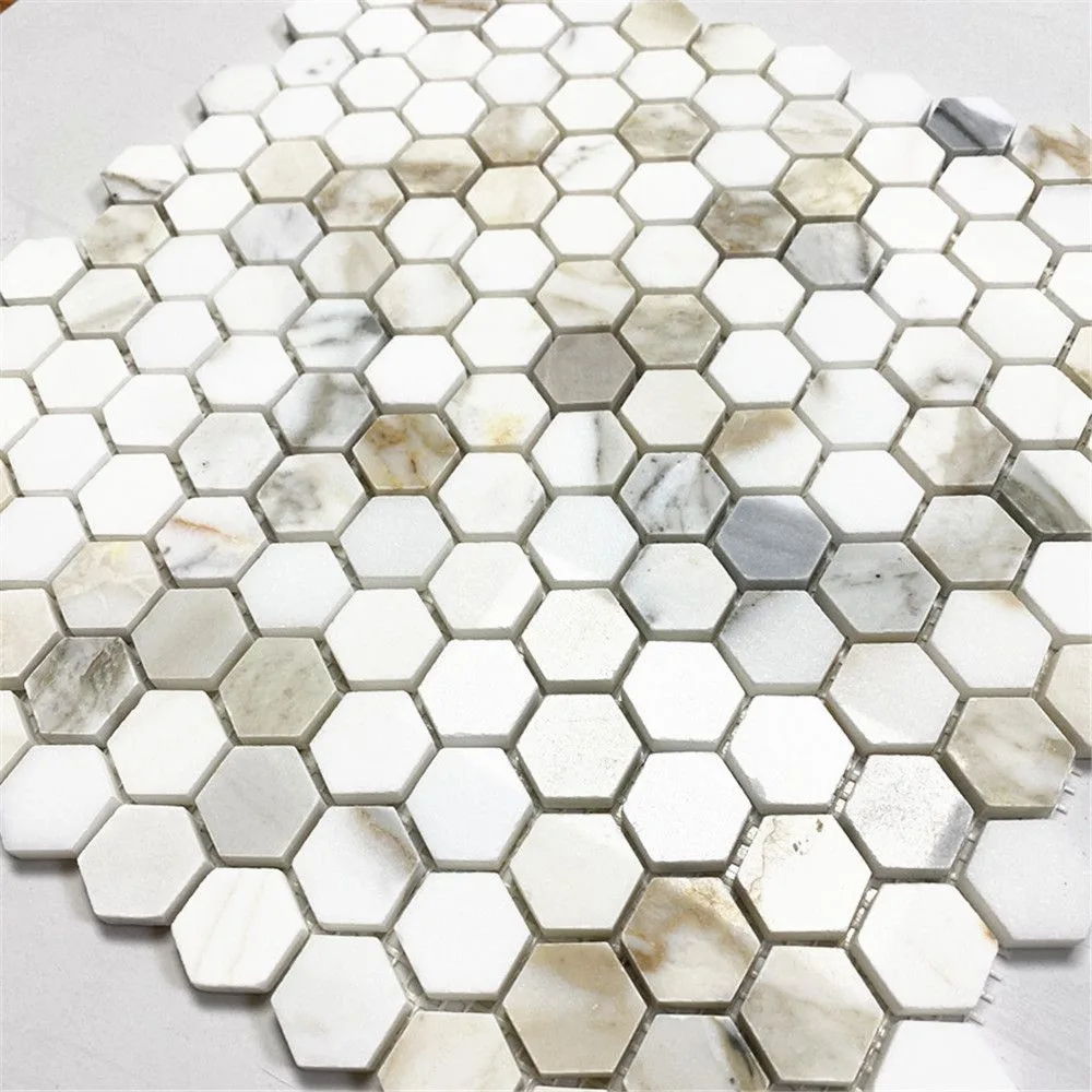 calacatta gold marmo esagonale mosaico piastrelle 305x305x10 mm 2,54 cm