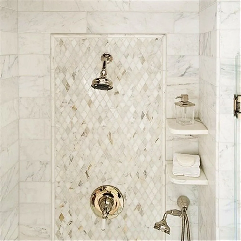 calacatta gold marmo romboide diamante mosaico piastrella lucida su rete