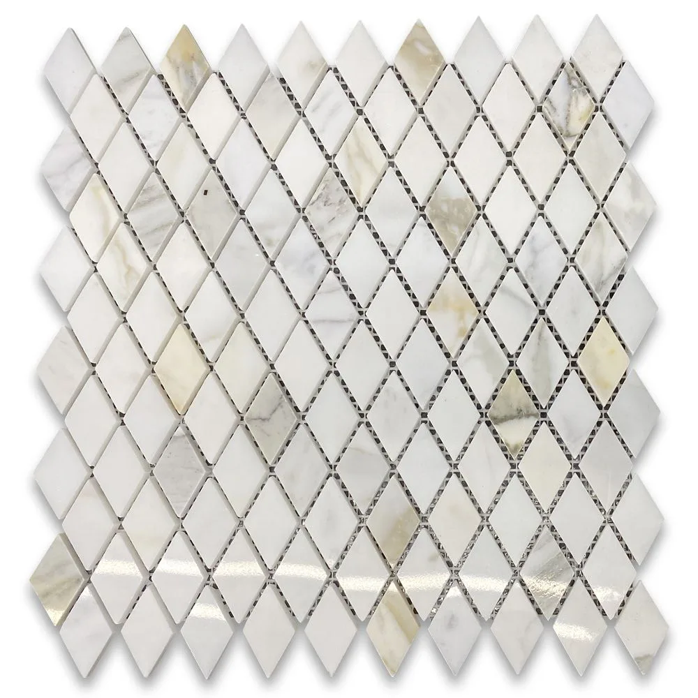 Mosaïque losange/diamant 47x27x10 mm Calacatta Gold : caractéristiques et utilisation