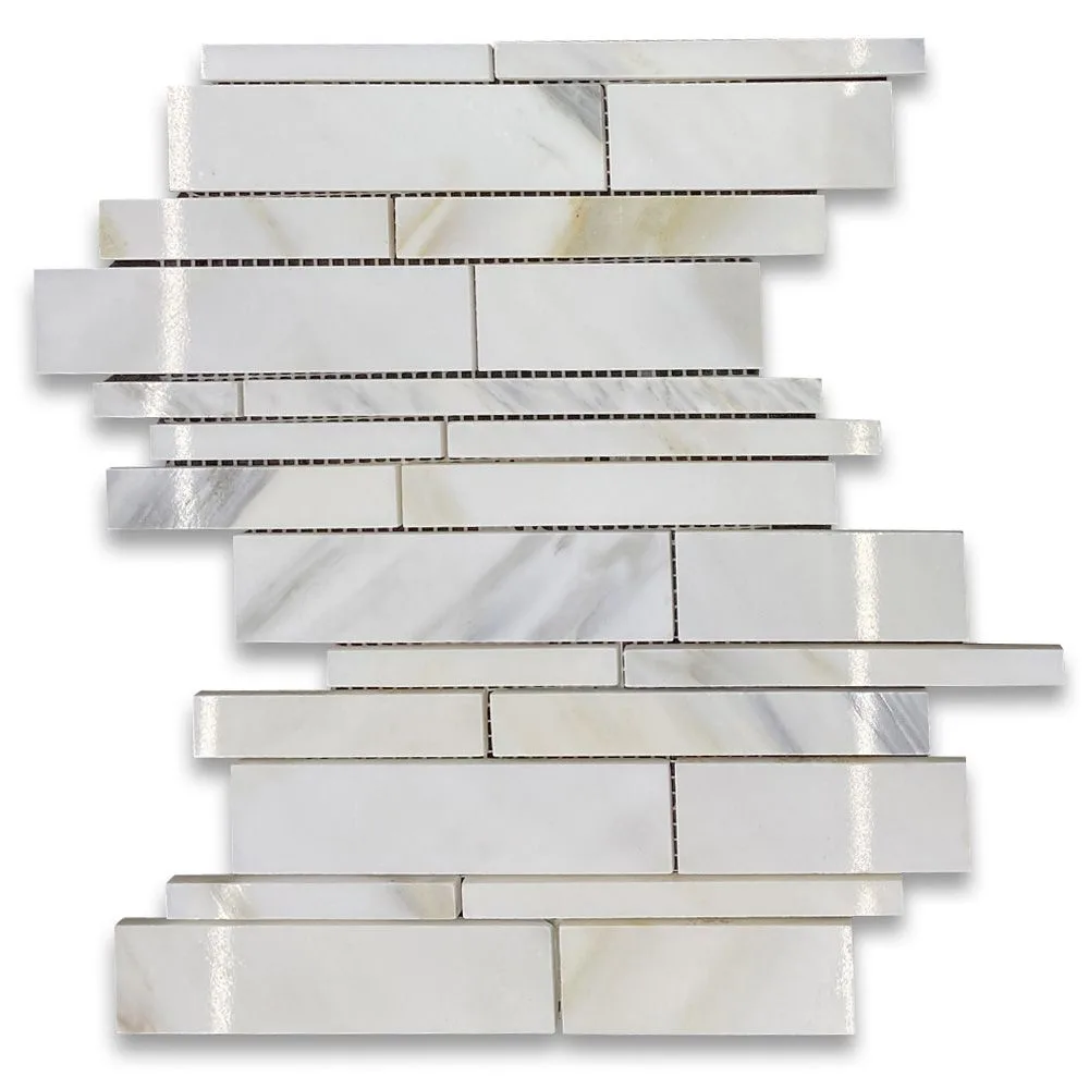 Calacatta Gold – Mosaïque à bandes style Manhattan – Briques modernes : une option élégante pour votre projet de design.