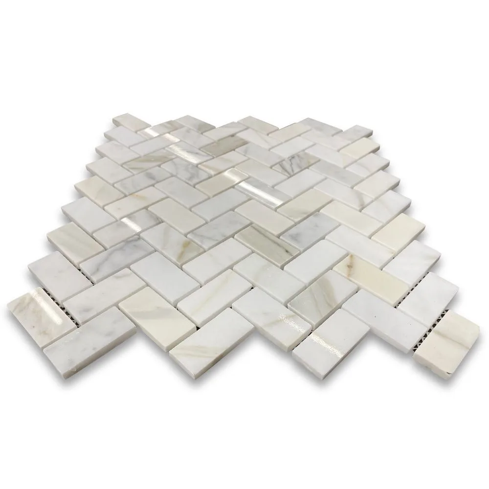 calacatta gold mosaico marble 1x2 23x48 mm lisca di pesce mm marmo su rete