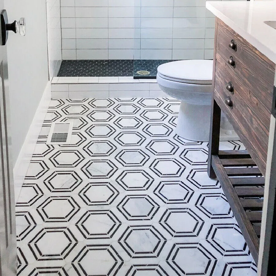 mosaico esagonale bianco carrara nero marquina 120x120 10 mm progetto