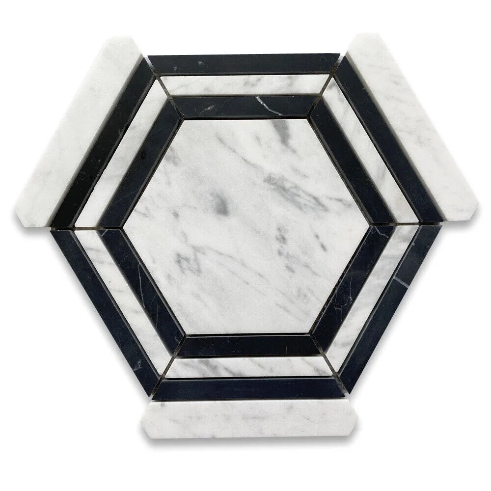 mosaico esagonale bianco carrara nero marquina 120x120 10 mm