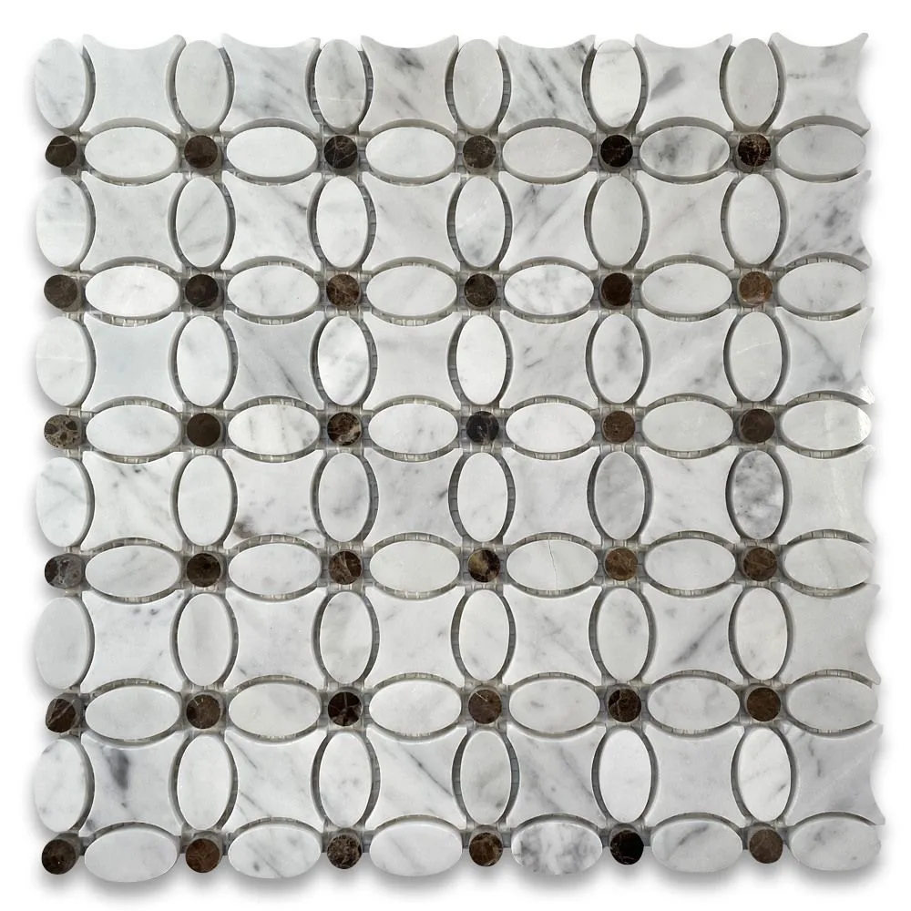 mosaic fiori flower florida bianco carrara thassos bardiglio 10 mm