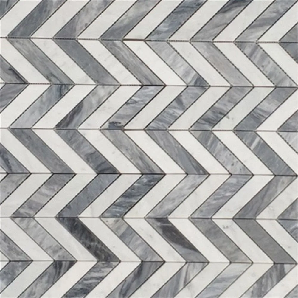 Mosaico Chevron Grigio Bardiglio Nero Marquina Bianco Carrara Tile su Rete