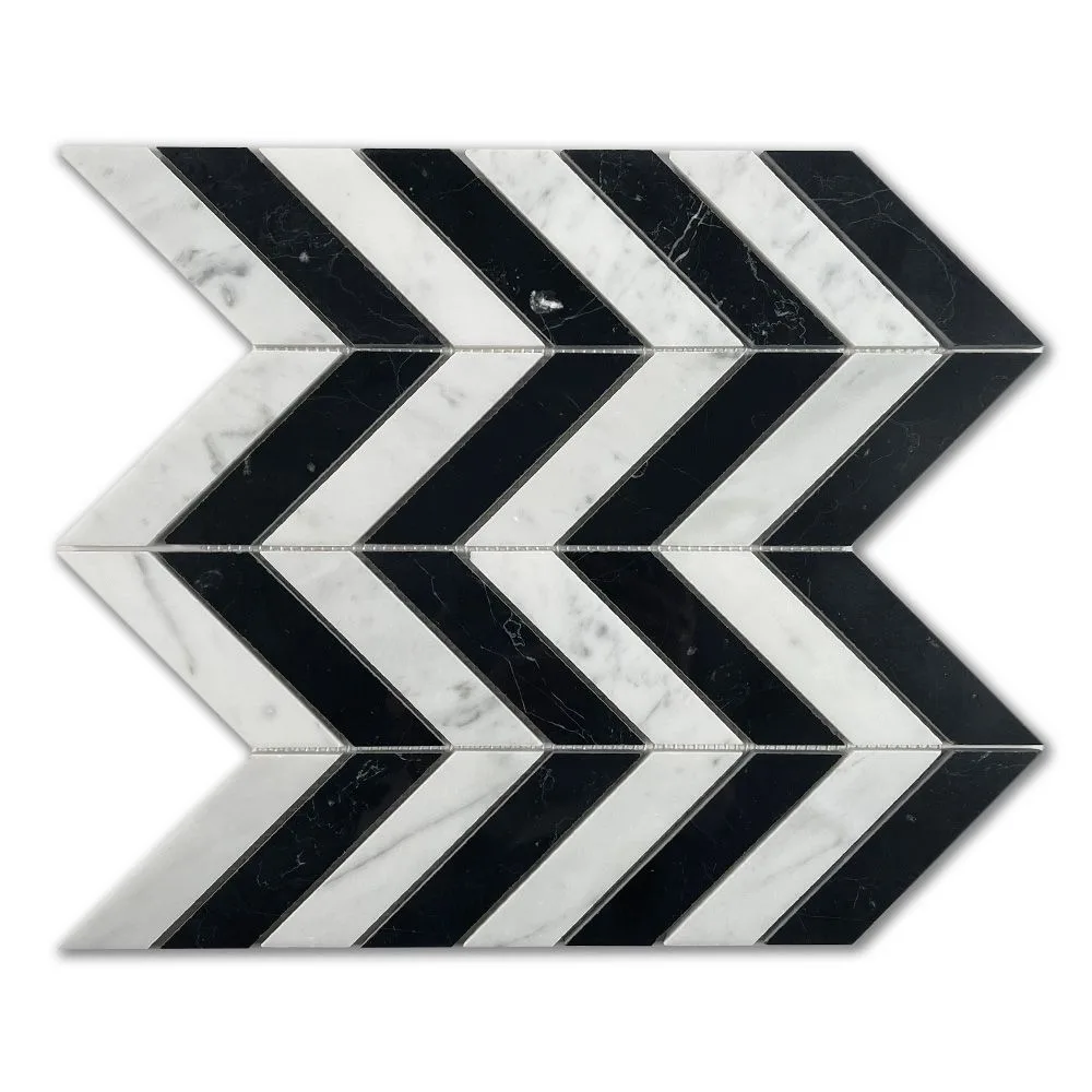 mosaico chevron nero marquina bianco carrara tile