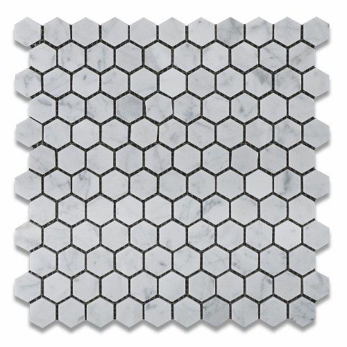 Mosaico Bianco Carrara — esagonale 23 × 23 mm · MDC01
