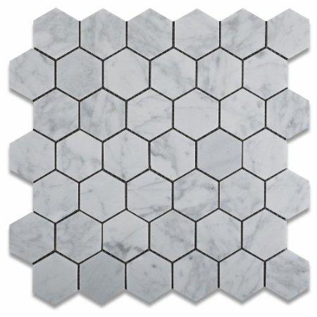 Mosaico Bianco Carrara — esagonale 48 × 48 mm · MDC02
