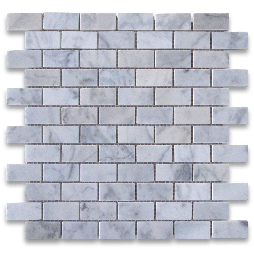 Mosaico Bianco Carrara — mini mattoncini 15 × 48 mm · MDC03