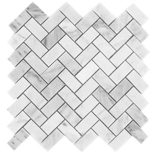 Mosaïque Blanc de Carrare — chevrons 25 × 75 mm · MDC07