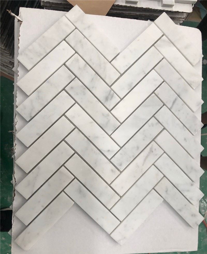Mosaico Bianco Carrara — spina di pesce 25 × 75 mm · MDC07 — 3