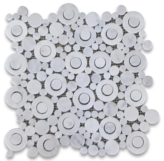 Mosaïque Blanc de Carrare — cercles de tailles variées · MDC14
