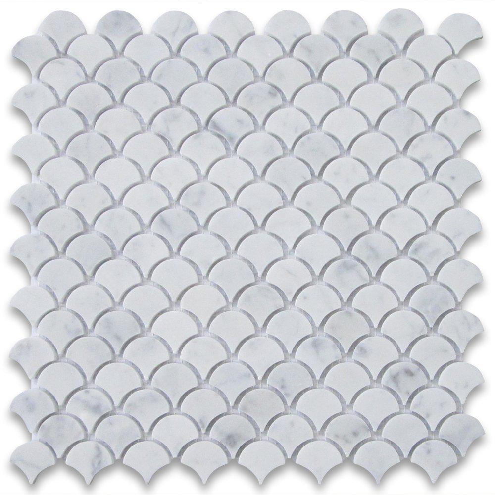 Mosaïque Blanc de Carrare — feuilles et gouttes · MDC16