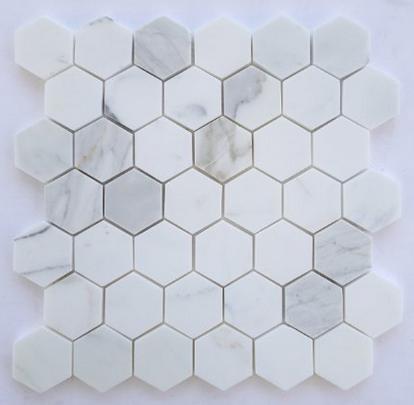 Mosaico Calacatta Gold — hexagonal 48 × 48 mm · MDCB02