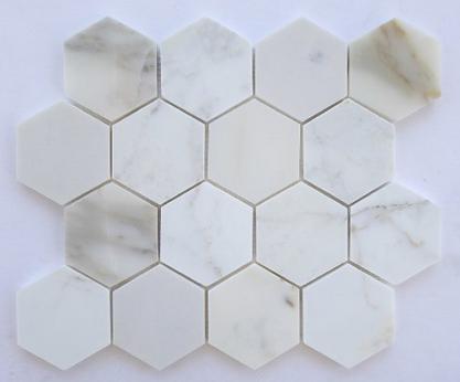 Mosaïque Calacatta Gold — hexagonal 75 × 75 mm · MDCB03