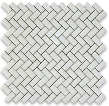 Mosaic Thassos White — herringbone 25 × 75 mm · MDCC04