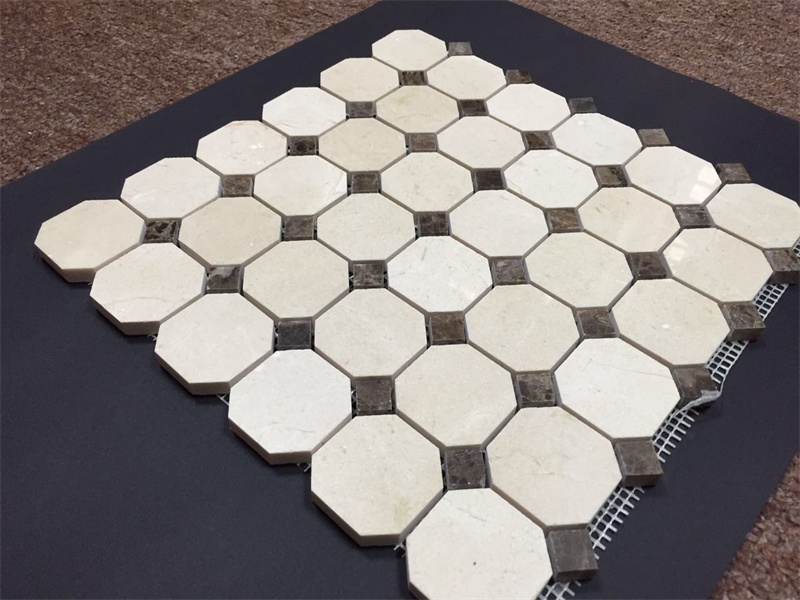 马赛克 西班牙米黄 — 带饰点八边形 48 × 48 + 15 × 15 mm · MDCD03 — 2