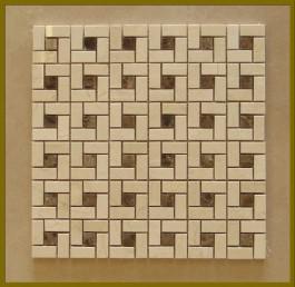 Mosaico Crema Marfil — intreccio a canestro 25 × 50 + 10 × 10 mm · MDCD04