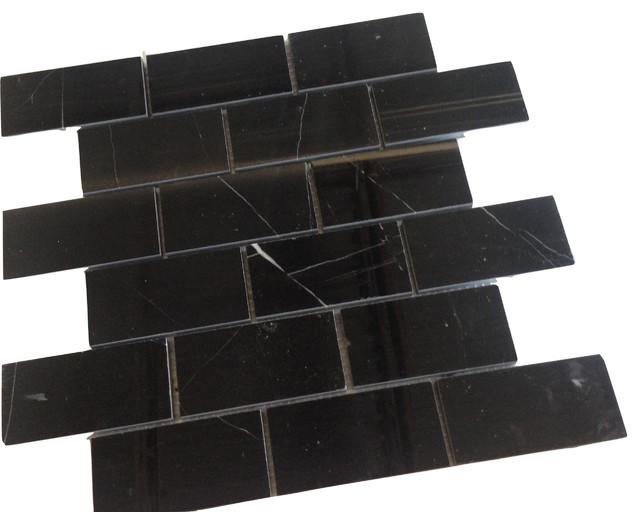 Mosaico Nero Marquina — mattoncini 50 × 100 mm · MDCNM03