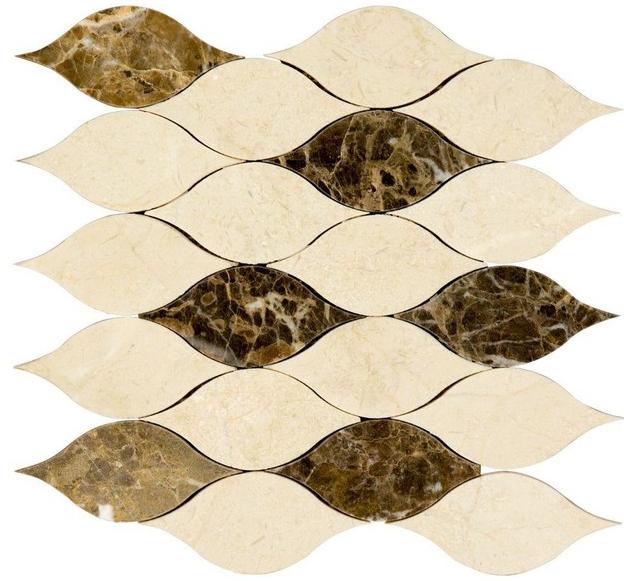 Mosaico Intarsio in pietra naturale — onde crema e marrone · MDCW08