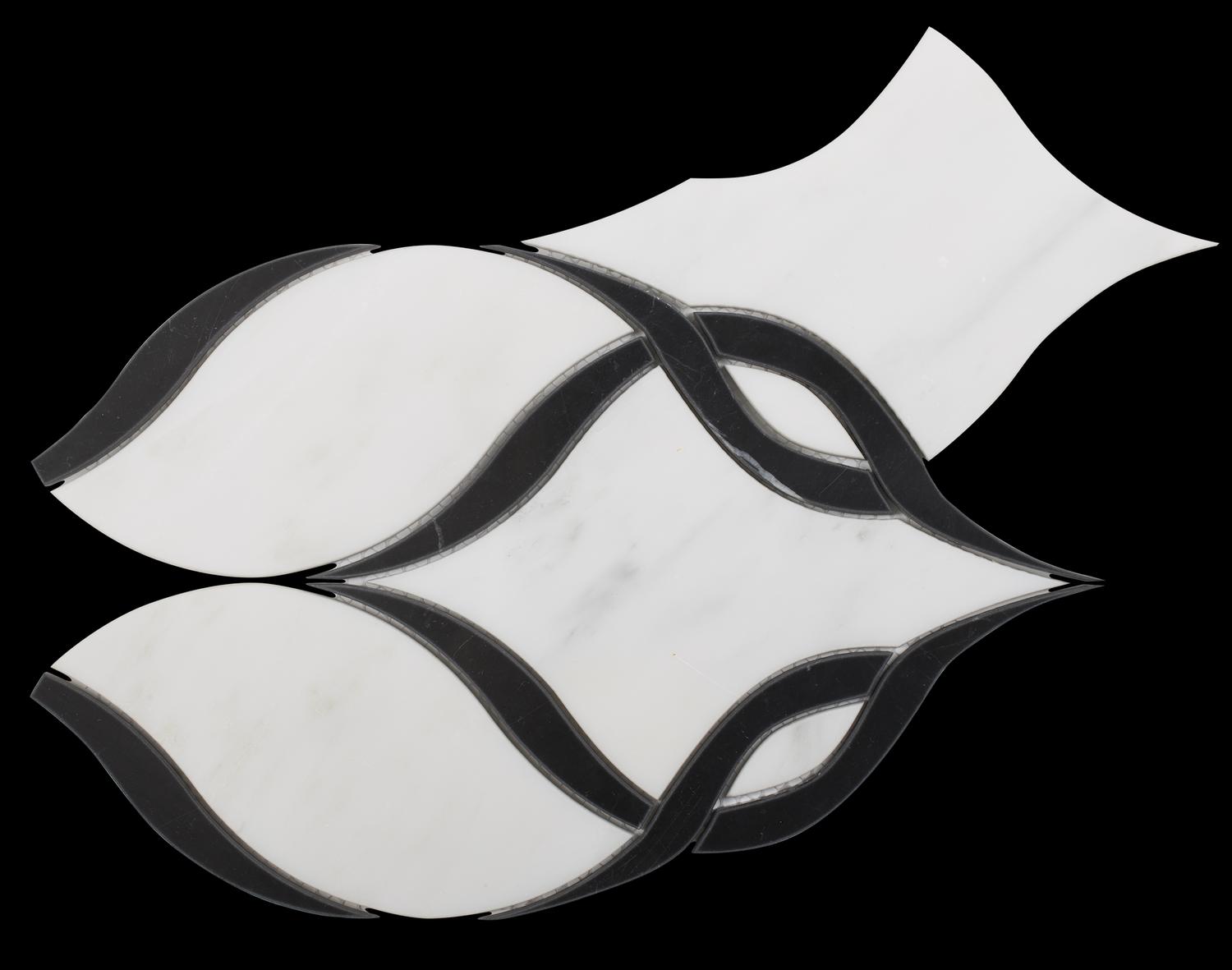 Mosaik Natursteinintarsie — schwarze verflochtene Blütenblätter · MDCW09