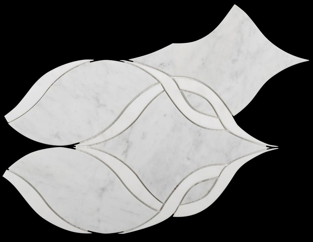 Mosaico Intarsio in pietra naturale — petali intrecciati bianchi · MDCW11