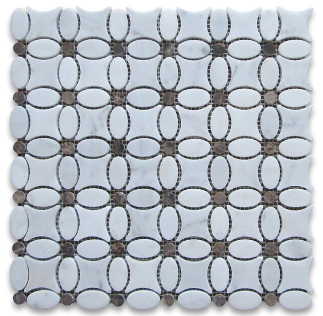 Mosaïque Marqueterie de pierre naturelle — anneaux entrelacés noirs et blancs · MDCW14