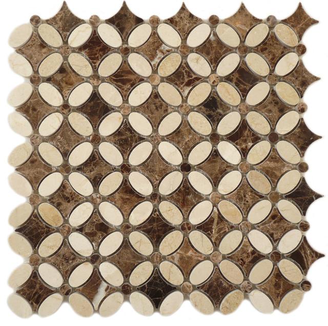 Mosaico Intarsio in pietra naturale — fiore geometrico Emperador · MDCW16
