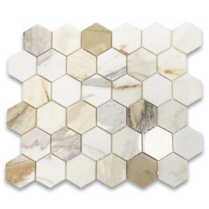 calacatta gold marmo esagonale mosaico piastrelle 305x305x10
