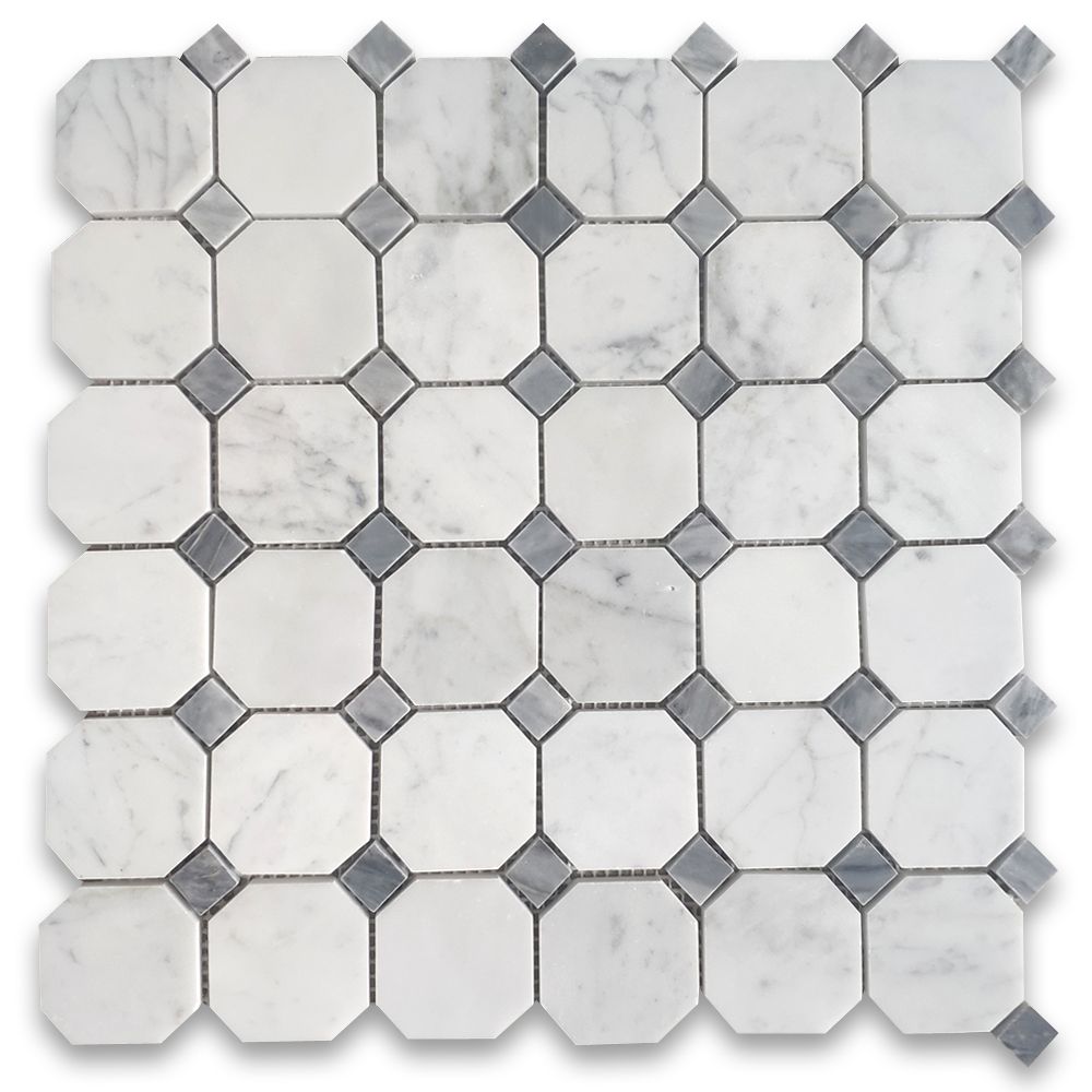 mosaico ottagonale bianco carrara bardiglio 10 mm su rete